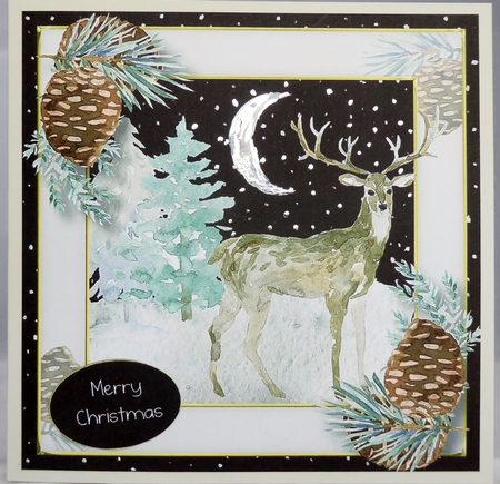 Christmas Moon Stag 8x8 by Irene Woods