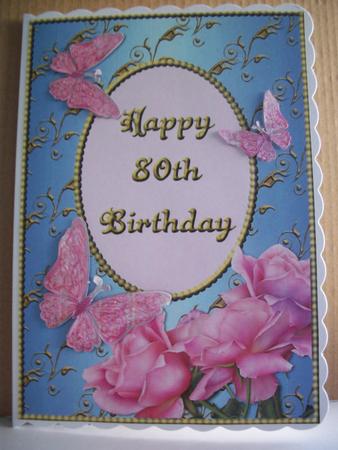 Pink Rose Corner with Butterflies - 80th Birthday by Irene Woods