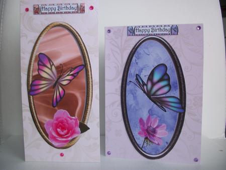2 Oval Framed Butterfly Toppers 1 - with Matching Tags by Irene Woods