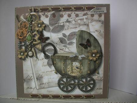Steampunk Baby Carriage Card Topper 1 by Irene Woods