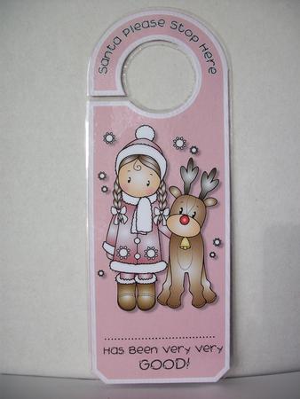 Chloe with Reindeer Door Hanger by Irene Woods