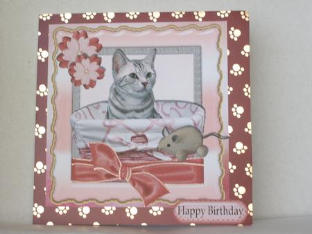 Cute Kitten and Mouse in a Basket with Bow 8x8 by Irene Woods