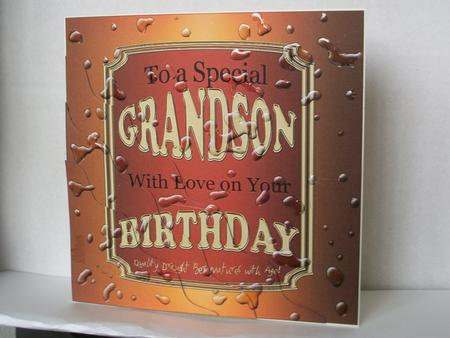 Beer Label Grandson Birthday Wavy Corner Side Stacker Topper by Irene Woods