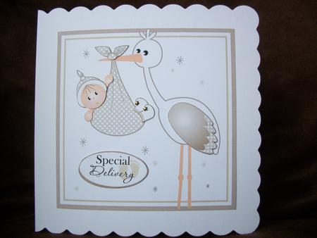 Special Delivery Neutral Coloured New Baby Card Topper by Irene Woods