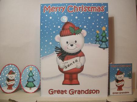 Xmas Great Grandson Teddy Ed 5x7 3D Decoupage by Irene Woods