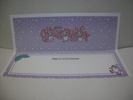 Large Dl Christmas Great Granddaughter Penguins Insert by Irene Woods