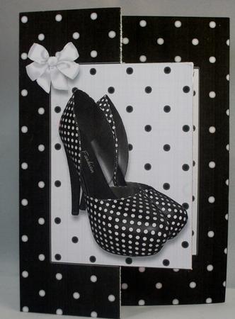 Dotty Black & White Shoes Fold Back Card by Irene Woods
