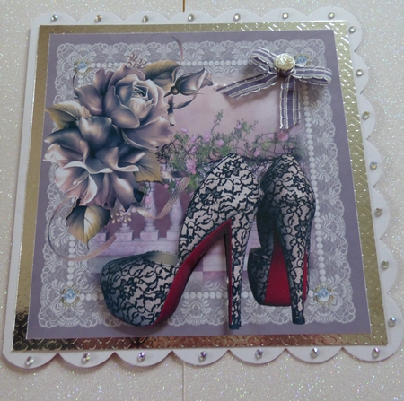 Red Soled Pink and Black Lace Shoes by Helen Darrington