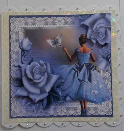 Stunning Blue Roses and Lace Topper by Helen Darrington