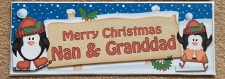 Xmas Nan & Granddad Penguins Signpost Large Dl Easicut Decou by Jo Taylor