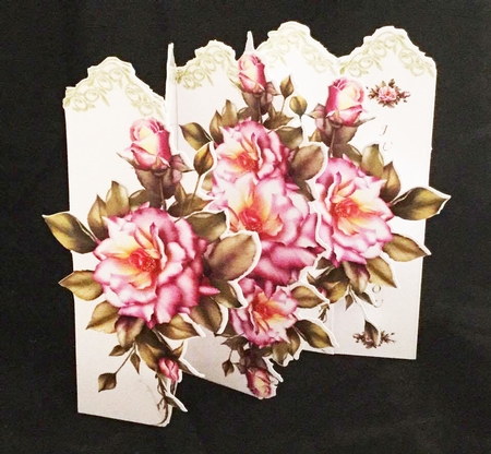 Concertina Pink Roses Over the Edge 3D Card Kit + Bookmarks by Angela Philpott