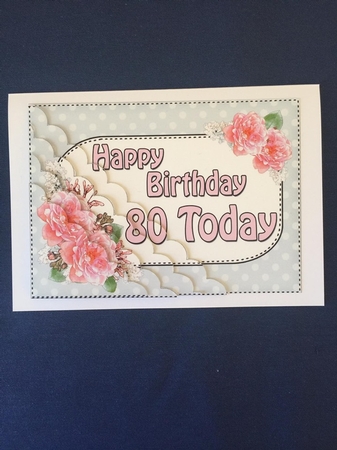 5x7 80th Birthday Bouquet Scallop Corner by Angela Philpott