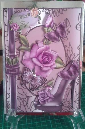 Purple Shoe and Rose Card Front by Debbie Jones