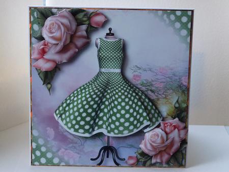 Green Polka Dot Flared Dress & Pink Roses by Lynda Davies