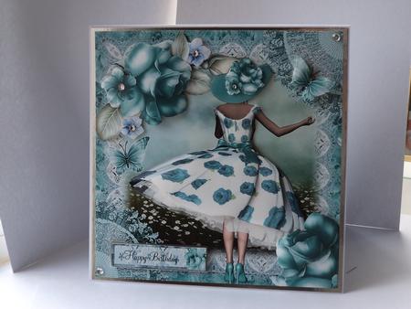 The Teal Rose Dress Card Front Kit by Lynda Davies