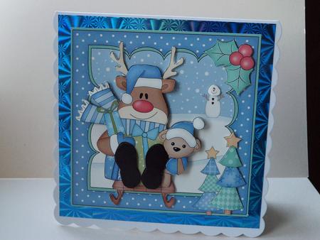 8x8 Christmas Sledging Rudolph Mini Kit 3D Decoupage by Lynda Davies
