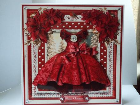 The Beautiful Red Christmas Dress Card Front by Lynda Davies