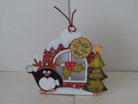 3D Pip Penguin Xmas Window Treat Holder Christmas Decoration by Lynda Davies