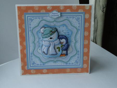 Penguin Hug Christmas Snowman Decoupage 7.5 Mini Kit by Lynda Davies