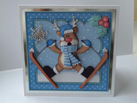 8x8 Christmas Skiing Oops Rudolph Mini Kit 3D Decoupage by Lynda Davies