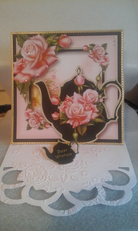 Enamel Teapot & Edwardian Roses 8x8 by sherry ratcliffe