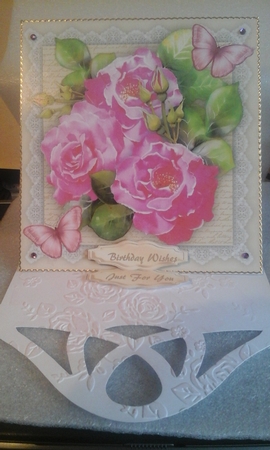 Beautiful Pink Rosesand Butterflys on a Script mat  by sherry ratcliffe