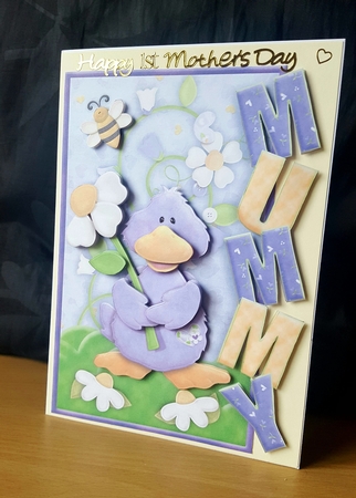 Ducky with Flower Over the Side Mummy Card by Sheila Jones