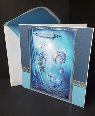Valentine's Blue Roses and Hearts Quick Card by Sheila Jones