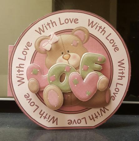 Teddy Loves You with Love Wordaround Card with Decoup by Sheila Jones