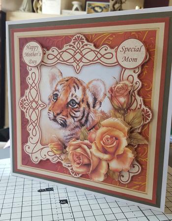 Tiger Cub & Roses 7.5 Decoupage Mini Kit All Occasions by Sheila Jones