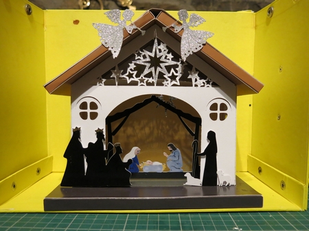 3D Nativity Barn with rear access flap to add battery powered lighting by Glenys Linehan