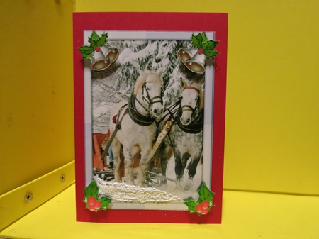 JJ CHRISTMAS HORSES SLEIGH RIDE 5X7 CARD by Glenys Linehan