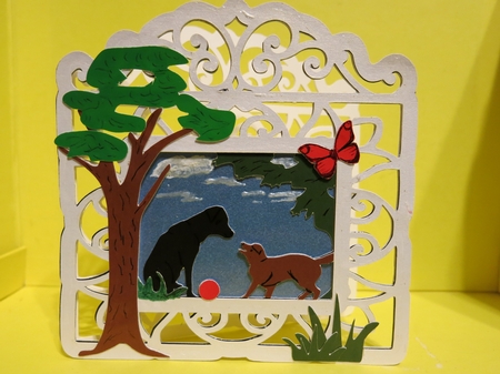 Dogs in fancy frame card by Glenys Linehan