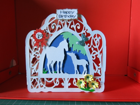 Horses in fancy frame card by Glenys Linehan