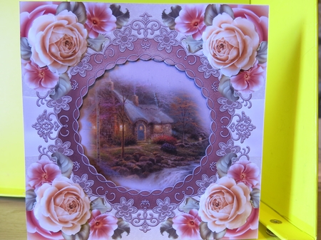 Country Cottage with Cream Roses by Glenys Linehan
