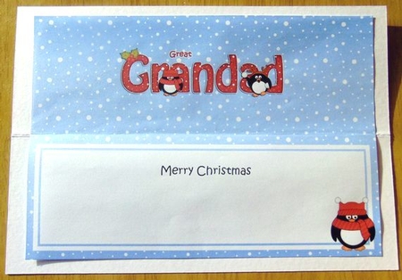 Large DL Merry Christmas GREAT GRANDAD insert with Penguins by Joyce Watson
