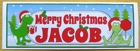 Christmas Dinosaurs MERRY CHRISTMAS JACOB large dl by Joyce Watson