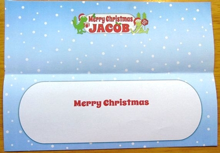 Christmas Dinosaurs MERRY CHRISTMAS JACOB large dl insert by Joyce Watson
