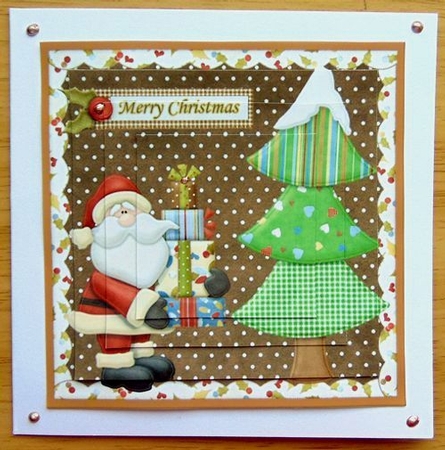 Merry Christmas Santa Brings Gifts Pyramid Card Front by Joyce Watson