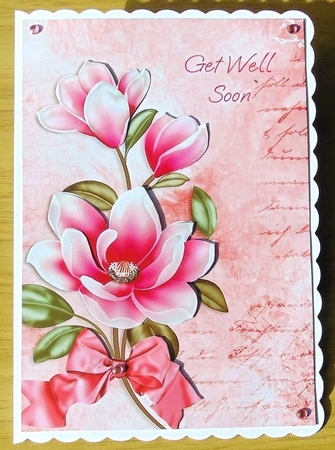 Pink Magnolias Get Well Card Front with Decoupage by Joyce Watson