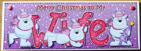 Large Dl Xmas Wife with Polar Bears Quick Card 3D Decoupage by Joyce Watson