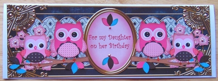 Pink Black Owls Daughter Birthday Large Dl Decoupage Topper by Joyce Watson