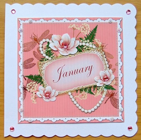 Pink Magnolia January 8in Vintage Decoupage Topper by Joyce Watson