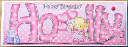 Large Dl Birthday Holly Teddy Quick Card N 3D Decoupage by Joyce Watson