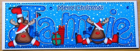 Merry Christmas Jamie Rudolph Large Dl & 3D Decoupage by Joyce Watson