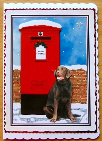 Chocolate Labrador Christmas Post Box Scene by Joyce Watson