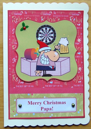 Merry Christmas Papa Beer Man Card Front with Decoupage by Joyce Watson