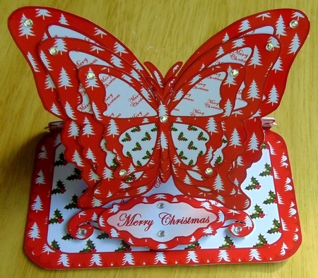 Layered Butterfly Easel - Christmas Trees and Holly by Joyce Watson