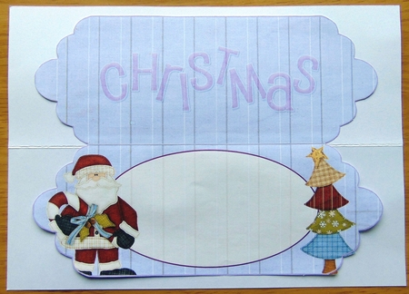 Santa and Tree Purple Scalloped Dl Christmas Card Insert by Joyce Watson