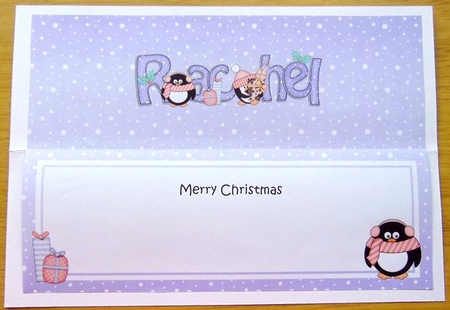 Large Dl Xmas Rachel Penguins Insert by Joyce Watson